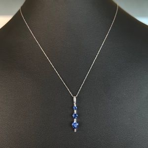 10k white gold necklace chain w diamond blue stones pendant  20 inch